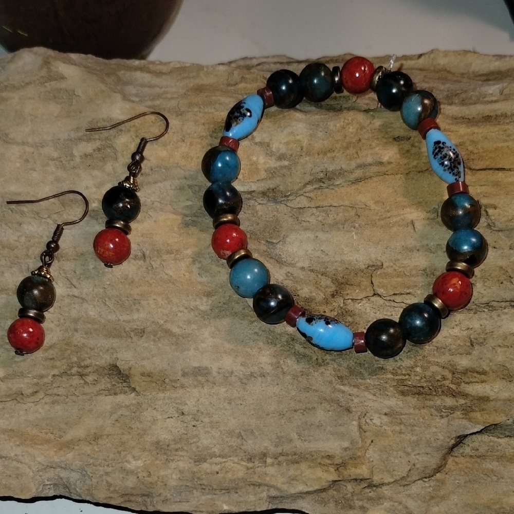 Boho Beaded Bracelet And Earrings Set